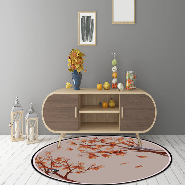 Stornfield | Red Polyester Oriental Rug with Leaf and Bird Pattern Washable Non-Slip Rug for Living Room