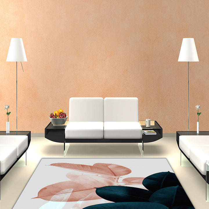 Stornfield | Dark Blue Simple Leaf Pattern Mat Washable Polyester Oriental Rug with Non-Slip Backing Living Room Rug