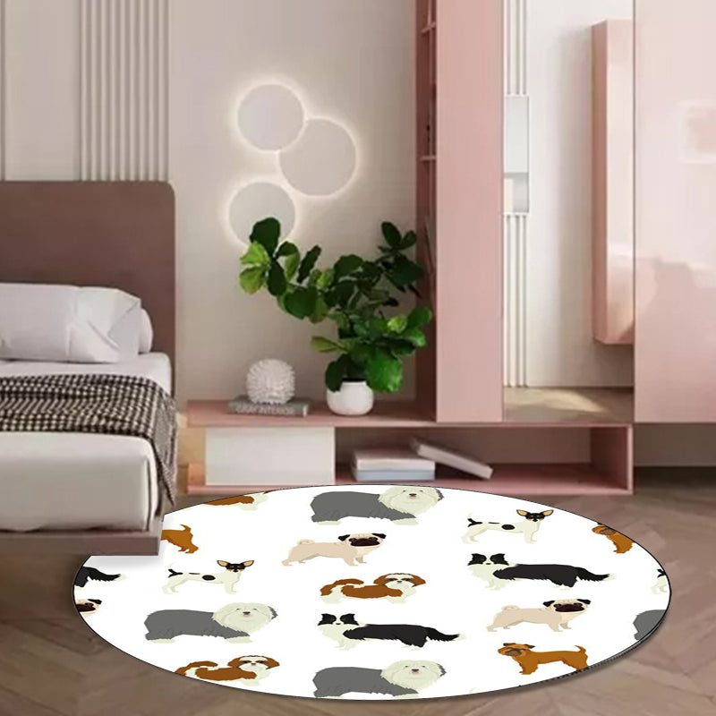 Stornfield | Beautiful White Children's Rug with Dog Animal Motif Washable Polyester Stain-Resistant Rug for Children's Room