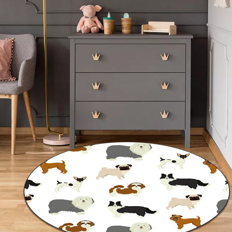 Stornfield | Beautiful White Children's Rug with Dog Animal Motif Washable Polyester Stain-Resistant Rug for Children's Room