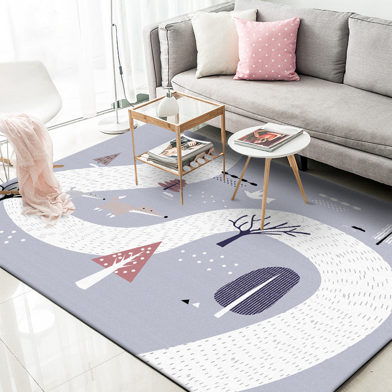 Stornfield | Grey Children's Bedroom Rug with Cars, Roads, Fox and Tree Pattern Stain-Resistant Polyester Area Rug