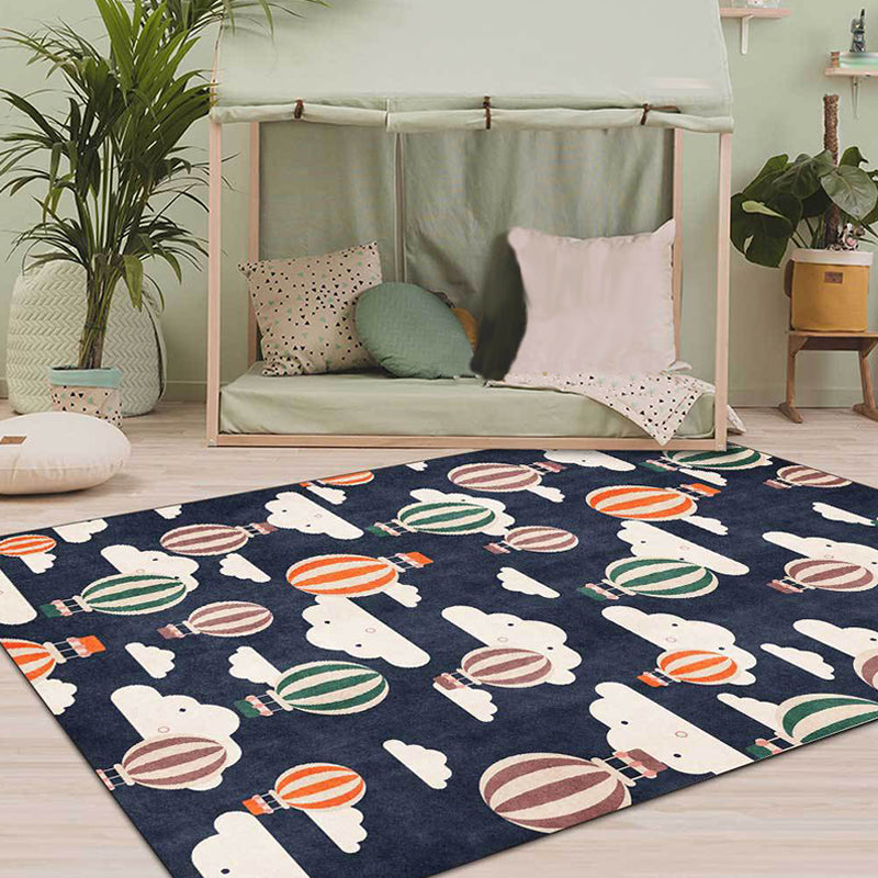Stornfield | Blue Kids' Bedroom Rug, Fairytale Children's Rug, Hot Air Balloon Cloud Pattern, Polyester Rug, Machine Washable