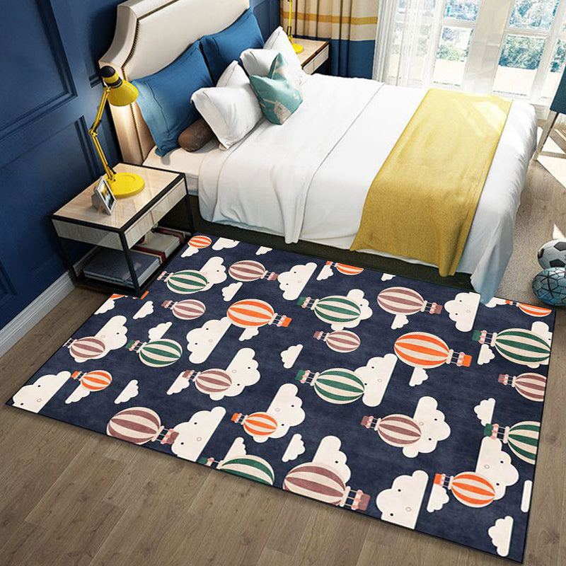 Stornfield | Blue Kids' Bedroom Rug, Fairytale Children's Rug, Hot Air Balloon Cloud Pattern, Polyester Rug, Machine Washable