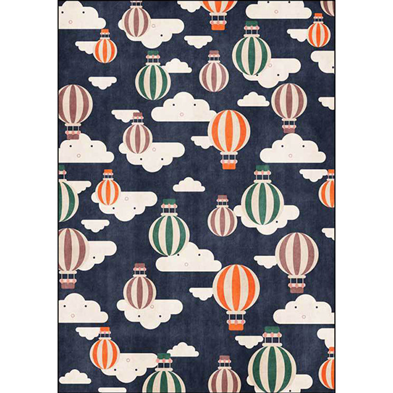 Stornfield | Blue Kids' Bedroom Rug, Fairytale Children's Rug, Hot Air Balloon Cloud Pattern, Polyester Rug, Machine Washable