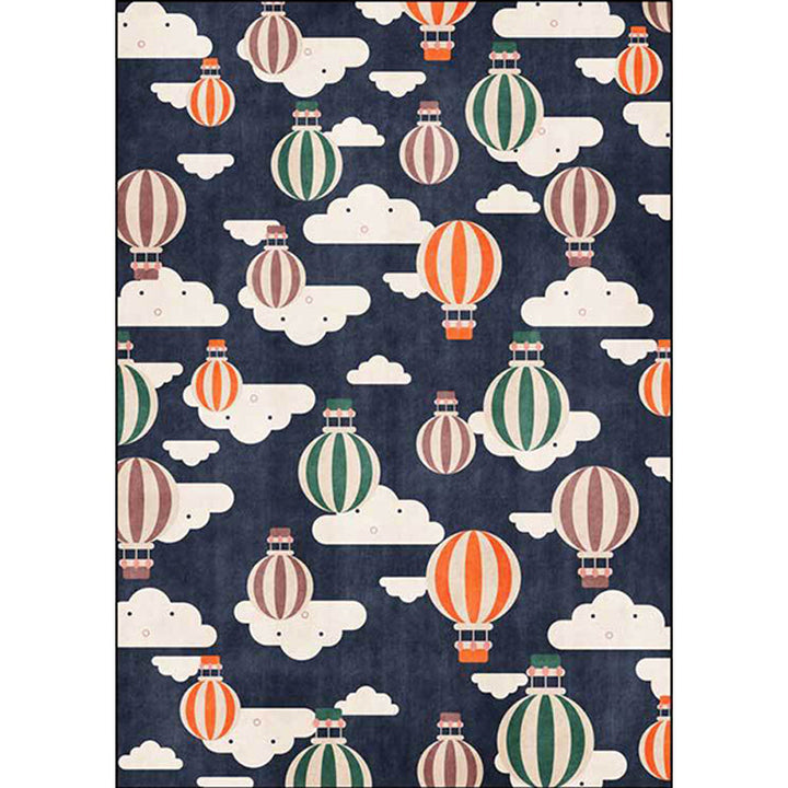 Stornfield | Blue Kids' Bedroom Rug, Fairytale Children's Rug, Hot Air Balloon Cloud Pattern, Polyester Rug, Machine Washable