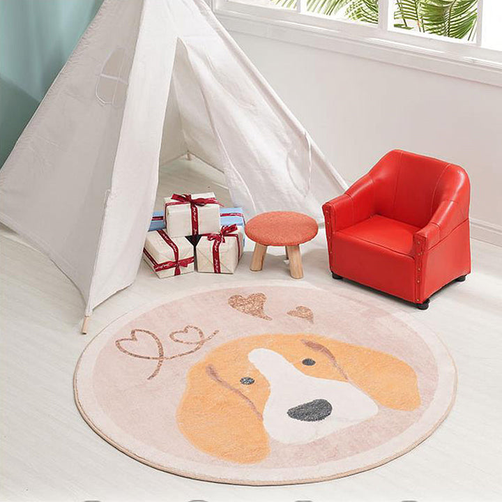 Stornfield | Yellow Polyester Kids' Floor Mat with Dog and Heart Pattern, Washable and Non-Slip for Kids' Room