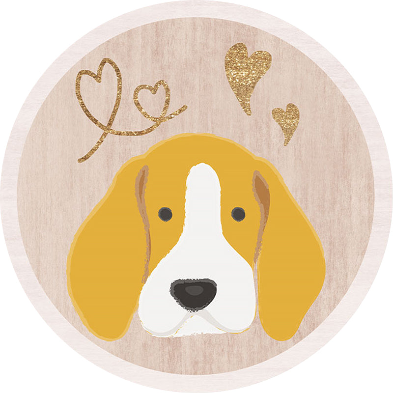 Stornfield | Yellow Polyester Kids' Floor Mat with Dog and Heart Pattern, Washable and Non-Slip for Kids' Room