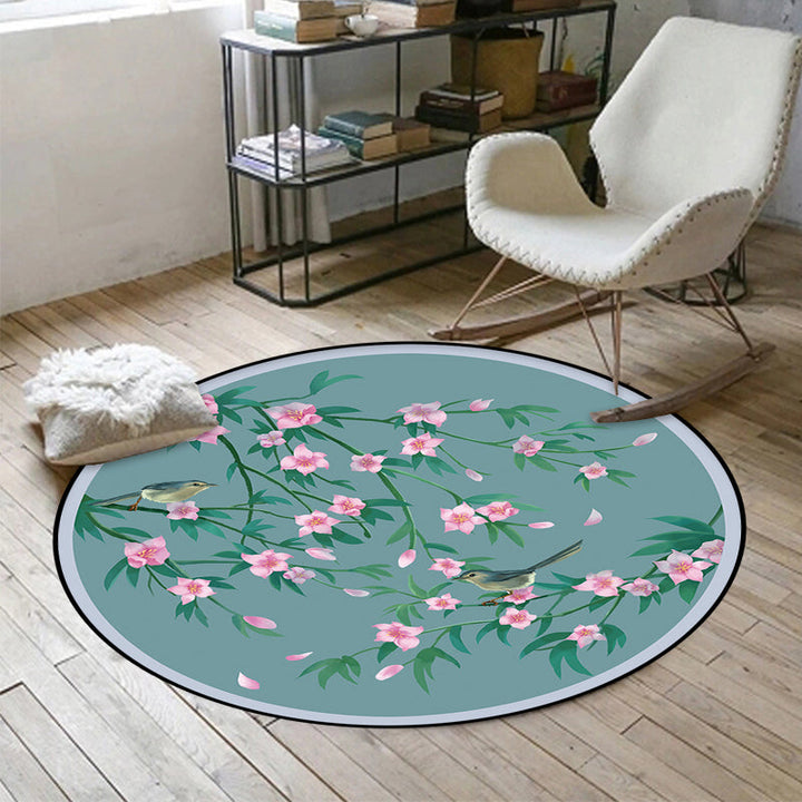 Stornfield | Retro Floral Pattern Rug with Bird and Leaf Oriental Blue Polyester Washable Non-Slip Backing Rug for Living Room