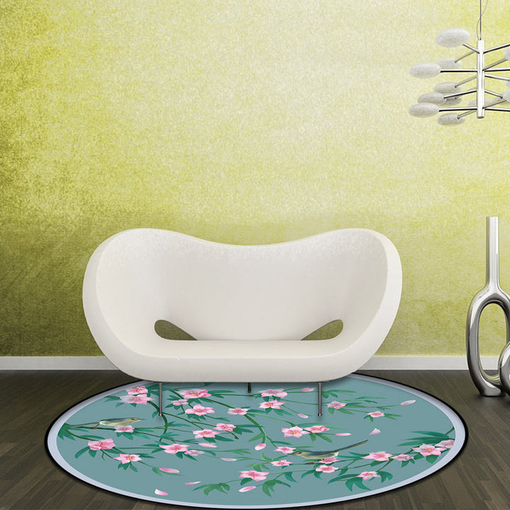 Stornfield | Retro Floral Pattern Rug with Bird and Leaf Oriental Blue Polyester Washable Non-Slip Backing Rug for Living Room