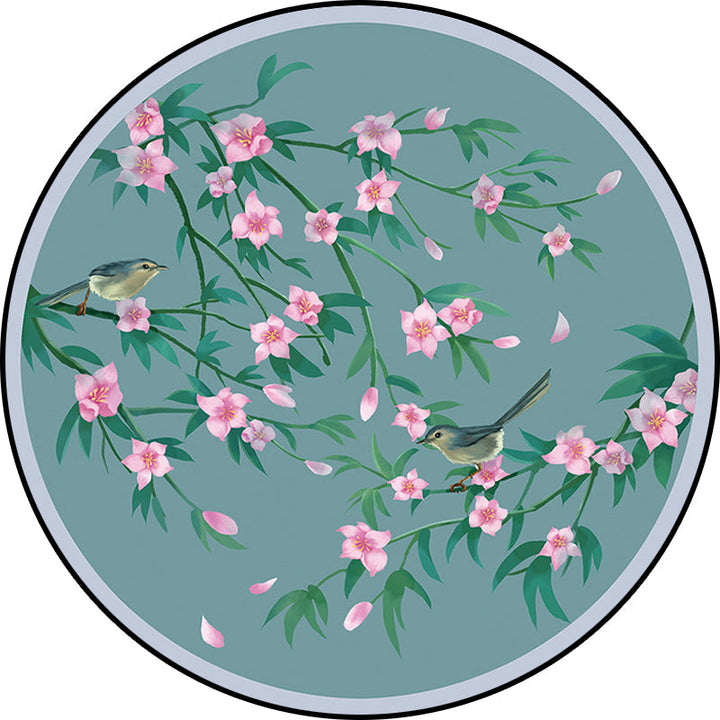 Stornfield | Retro Floral Pattern Rug with Bird and Leaf Oriental Blue Polyester Washable Non-Slip Backing Rug for Living Room