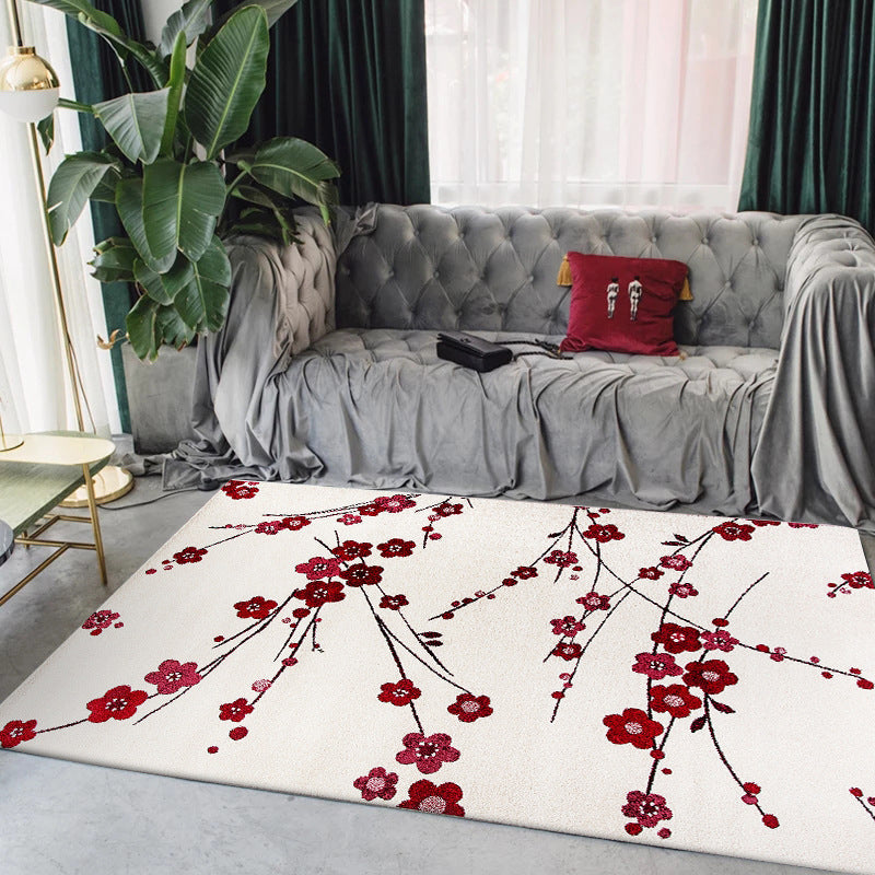 Stornfield | Beige and Red Vintage Floral Pattern Rug Machine Washable Polyester Carpet Non-Slip Mat for Living Room