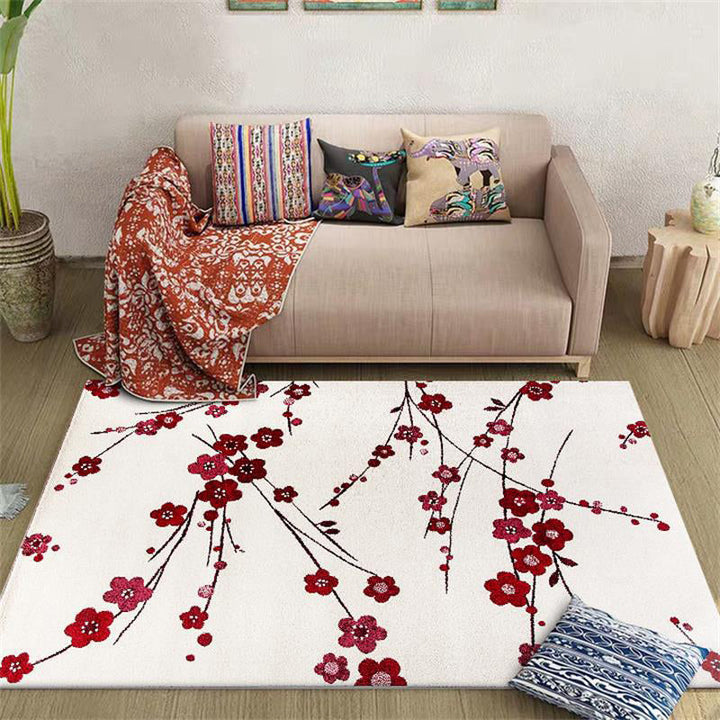 Stornfield | Beige and Red Vintage Floral Pattern Rug Machine Washable Polyester Carpet Non-Slip Mat for Living Room