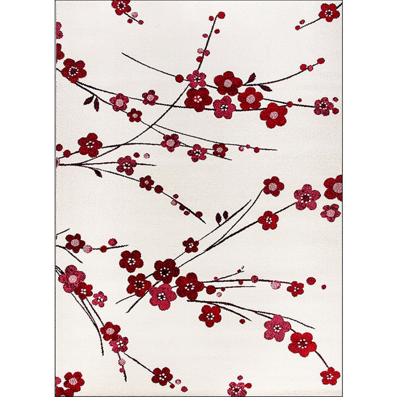 Stornfield | Beige and Red Vintage Floral Pattern Rug Machine Washable Polyester Carpet Non-Slip Mat for Living Room