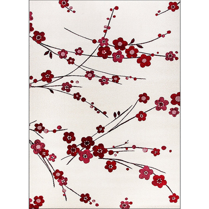 Stornfield | Beige and Red Vintage Floral Pattern Rug Machine Washable Polyester Carpet Non-Slip Mat for Living Room