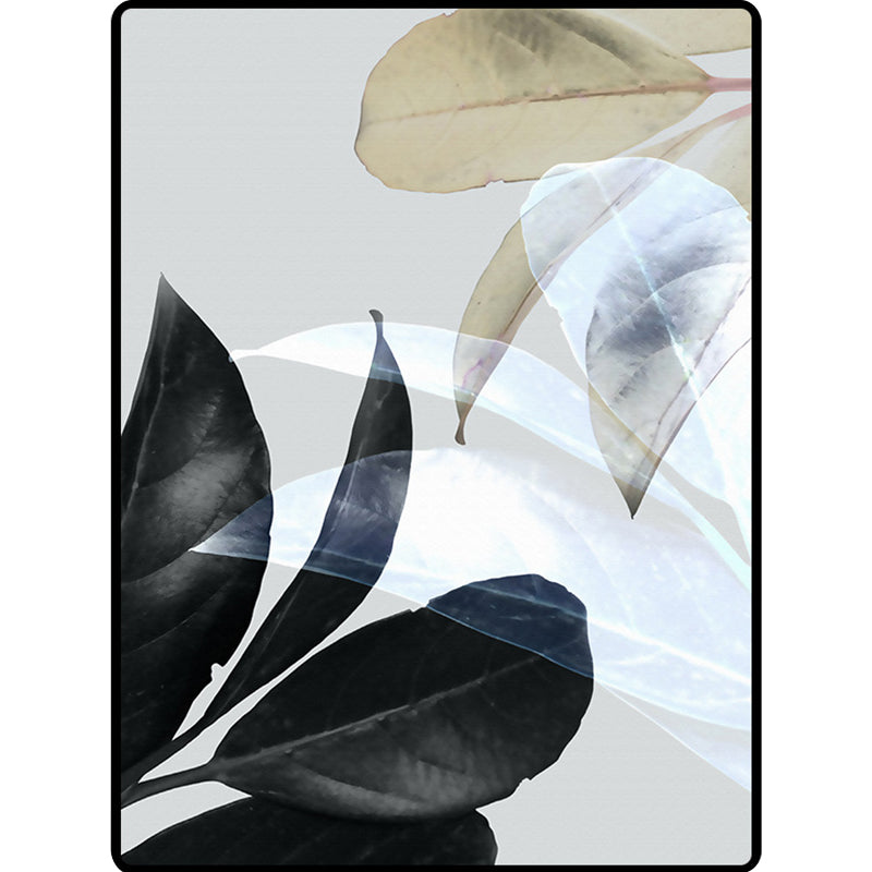 Stornfield | Black and White Oriental Polyester Leaf Pattern Rug Washable Carpet with Non-Slip Backing for Living Room