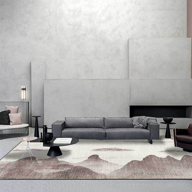 Stornfield | Traditional Beige and Grey Mountain Pattern Rug, Oriental Polyester Rug, Machine Washable, Non-Slip Backing, Living Room Rug