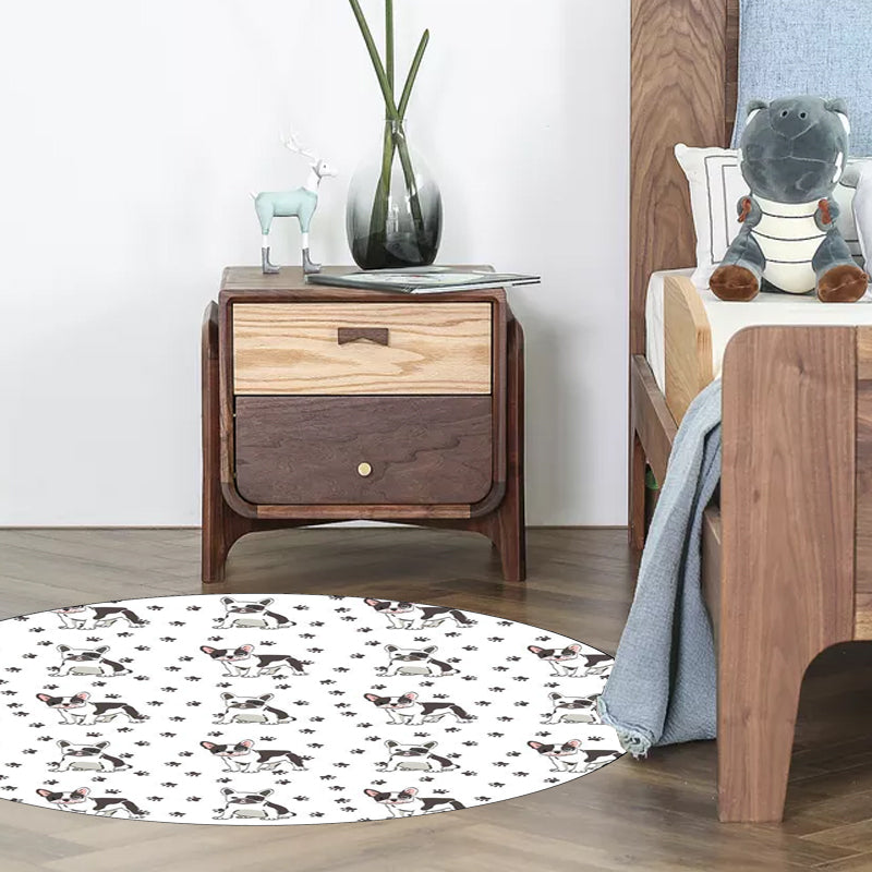 Stornfield | Kids' Bedroom Rug in White with Dog Paw Pattern, Polyester, Non-Slip Backing, Pet-Friendly Rug