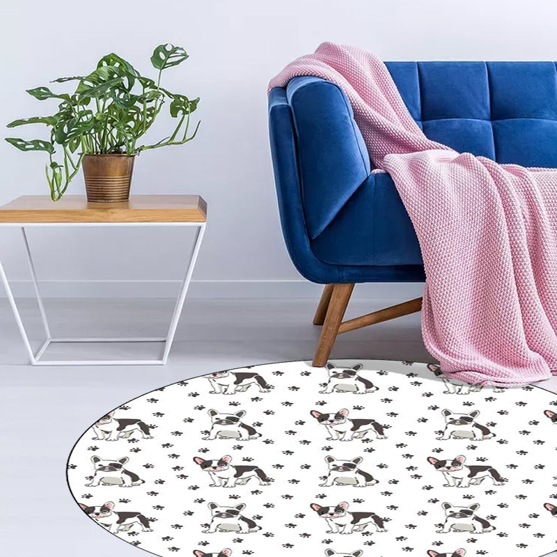 Stornfield | Kids' Bedroom Rug in White with Dog Paw Pattern, Polyester, Non-Slip Backing, Pet-Friendly Rug