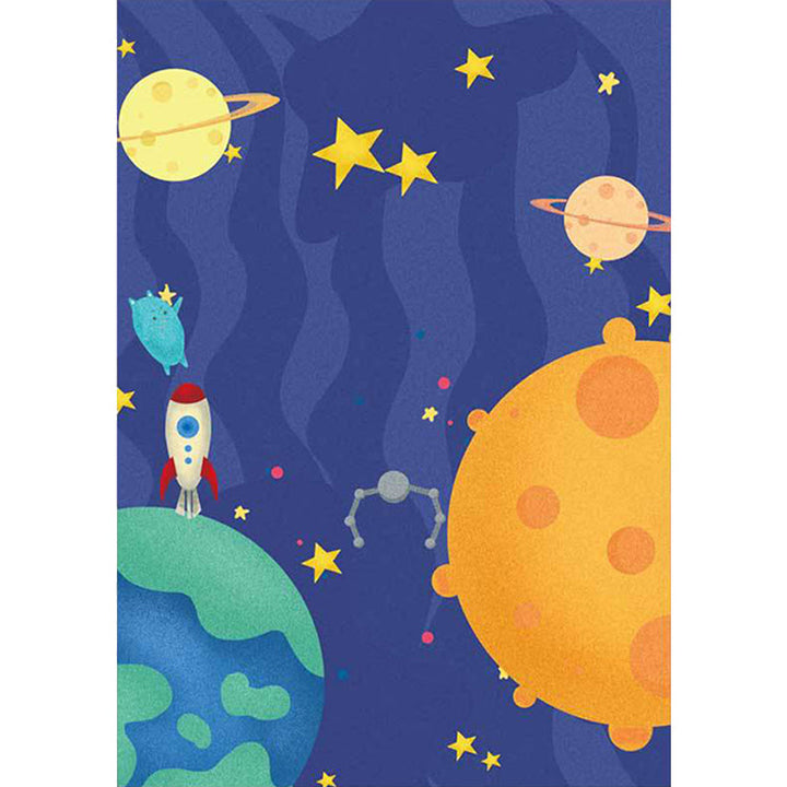 Stornfield | Purple Kids Bedroom Rug Starry Planet Space Pattern Airplane Non-Slip Polyester Rug