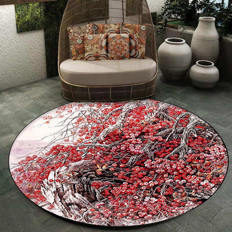 Stornfield | Red Oriental Polyester Rug with Floral and Branch Pattern, Washable, Non-Slip for Bedroom