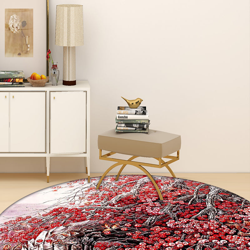 Stornfield | Red Oriental Polyester Rug with Floral and Branch Pattern, Washable, Non-Slip for Bedroom