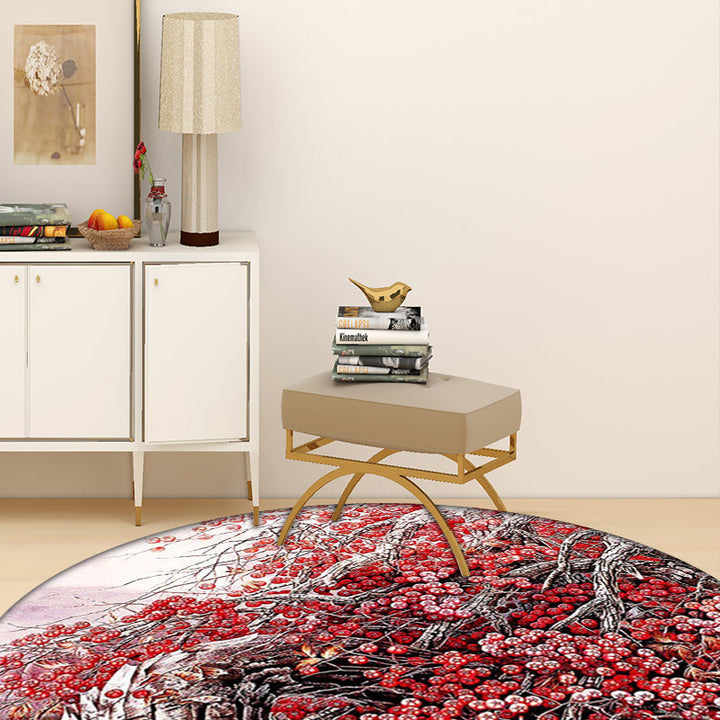 Stornfield | Red Oriental Polyester Rug with Floral and Branch Pattern, Washable, Non-Slip for Bedroom