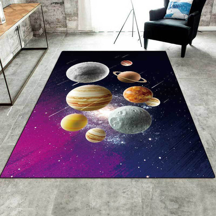 Stornfield | Kids' Bedroom Rug in Black and Purple Space Galaxy Planet Print Polyester Machine Washable Rug