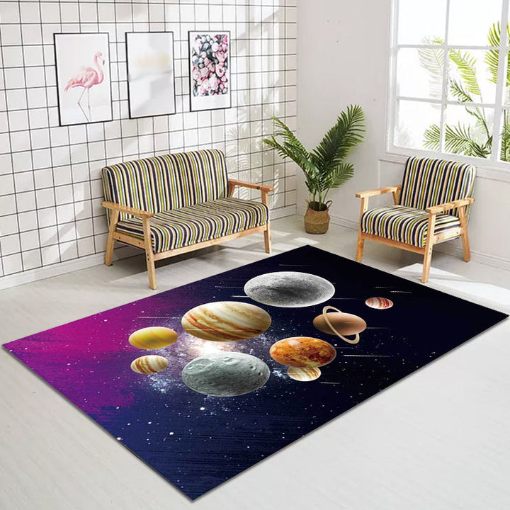 Stornfield | Kids' Bedroom Rug in Black and Purple Space Galaxy Planet Print Polyester Machine Washable Rug