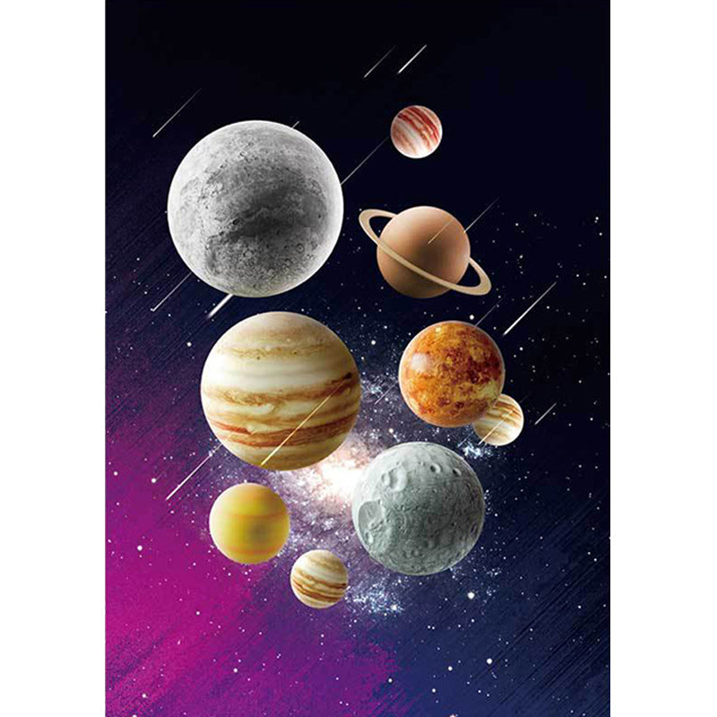 Stornfield | Kids' Bedroom Rug in Black and Purple Space Galaxy Planet Print Polyester Machine Washable Rug