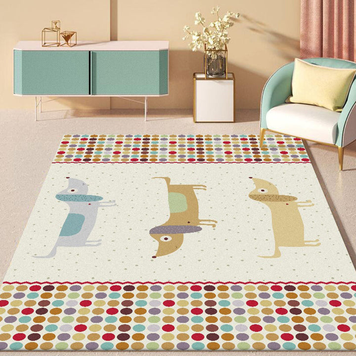 Stornfield | Yellow Children's Bedroom Rug Dog Animal Polka Dot Pattern Non-Slip Machine Washable Polyester Rug