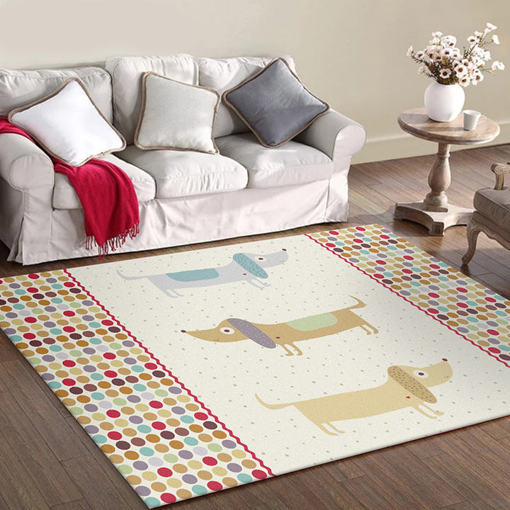 Stornfield | Yellow Children's Bedroom Rug Dog Animal Polka Dot Pattern Non-Slip Machine Washable Polyester Rug