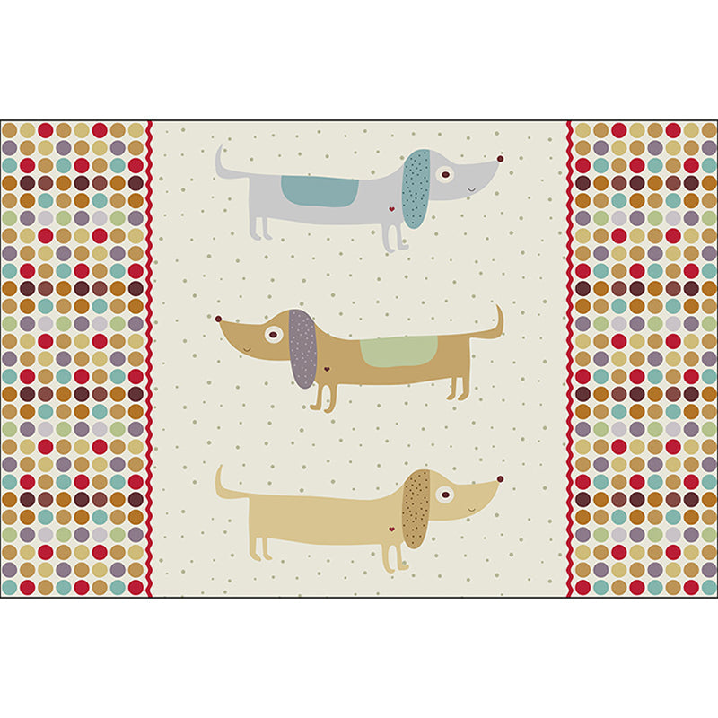 Stornfield | Yellow Children's Bedroom Rug Dog Animal Polka Dot Pattern Non-Slip Machine Washable Polyester Rug