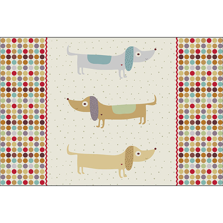 Stornfield | Yellow Children's Bedroom Rug Dog Animal Polka Dot Pattern Non-Slip Machine Washable Polyester Rug