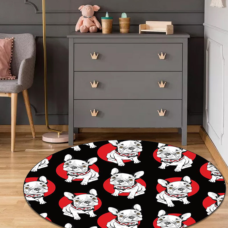 Stornfield | Kids' Black Bedroom Rug with Animal Dog Pattern, Non-Slip Polyester