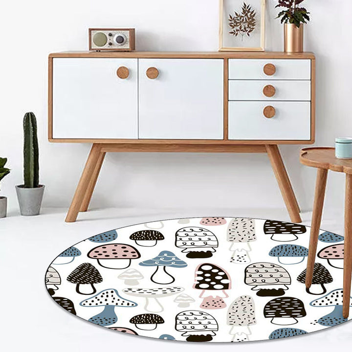Stornfield | White Botanical Mushroom Print Nursery Rug Non-Slip Polyester Rug Washable Rug