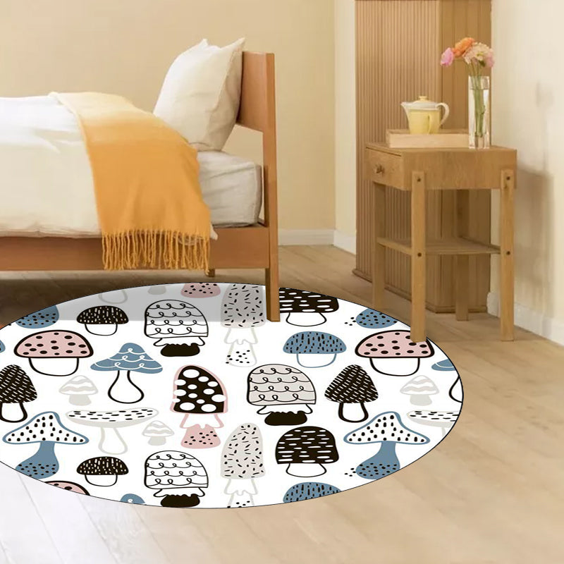 Stornfield | White Botanical Mushroom Print Nursery Rug Non-Slip Polyester Rug Washable Rug