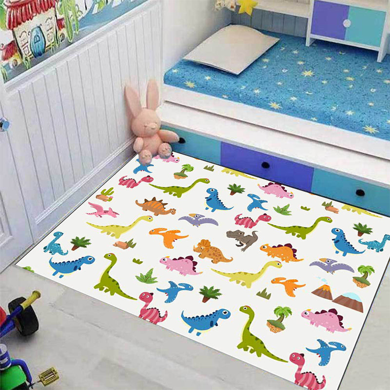 Stornfield | Stylish Polyester Kids' Rug with White Tree Leaf Dinosaur Animal Pattern, Non-Slip Mat for Children's Bedroom
