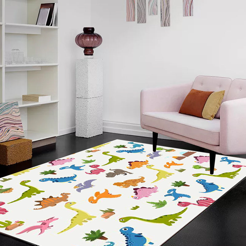 Stornfield | Stylish Polyester Kids' Rug with White Tree Leaf Dinosaur Animal Pattern, Non-Slip Mat for Children's Bedroom