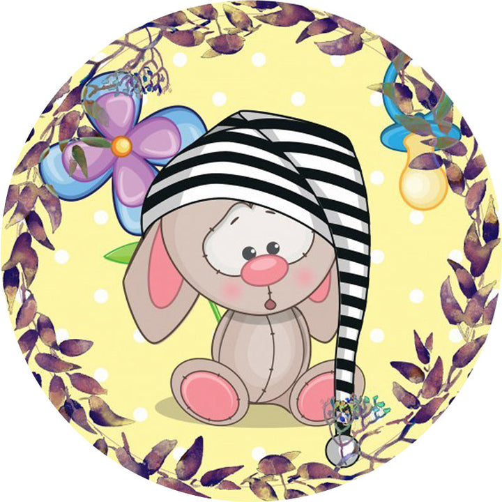 Stornfield | Cute Cartoon Mouse Pattern Rug with Flower and Leaf Design Yellow Polyester Washable Anti-Slip Children's Rug for Kids Room