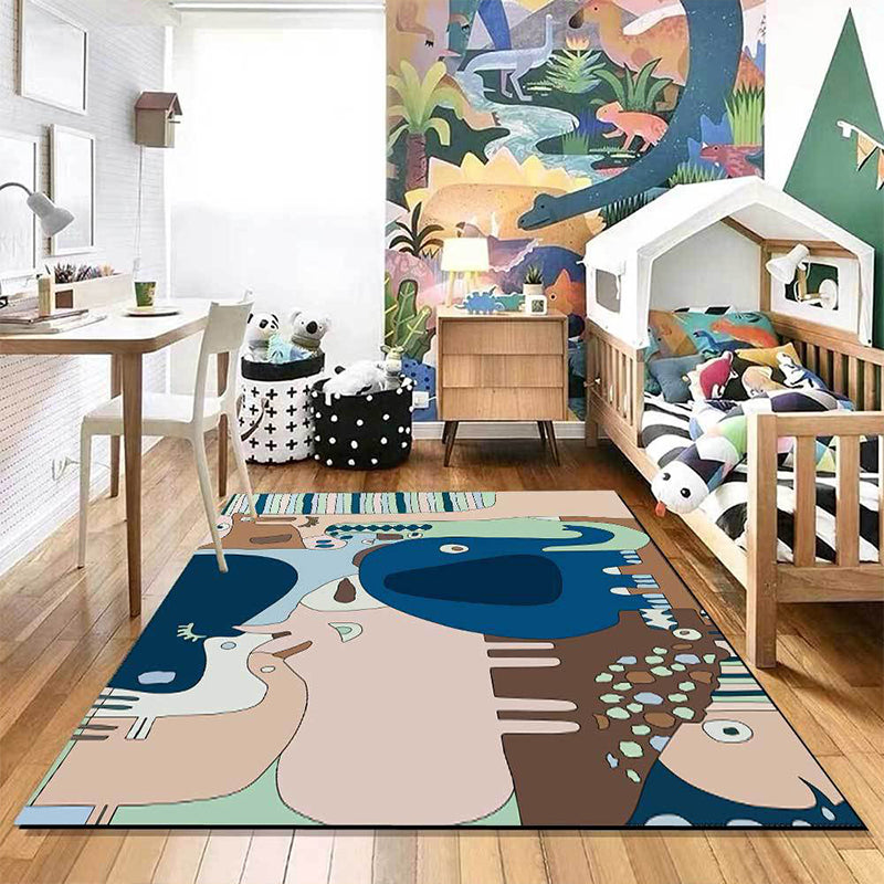 Stornfield | Colorful Rear Mat for Kids | Elephant Giraffe Striped Pattern Washable Polyester Rug for Children