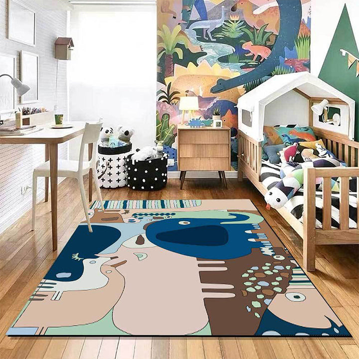 Stornfield | Colorful Rear Mat for Kids | Elephant Giraffe Striped Pattern Washable Polyester Rug for Children