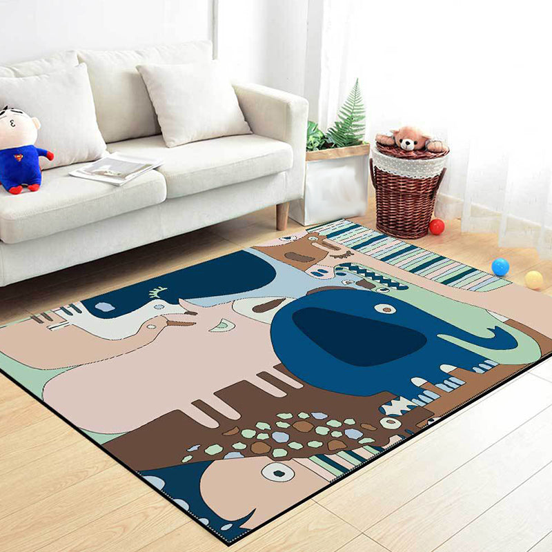 Stornfield | Colorful Rear Mat for Kids | Elephant Giraffe Striped Pattern Washable Polyester Rug for Children
