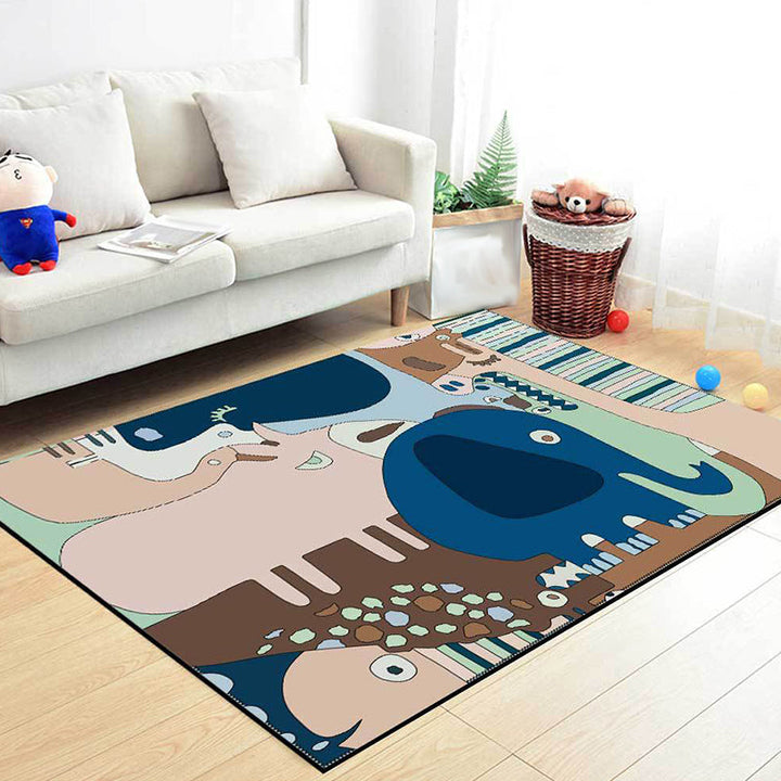 Stornfield | Colorful Rear Mat for Kids | Elephant Giraffe Striped Pattern Washable Polyester Rug for Children