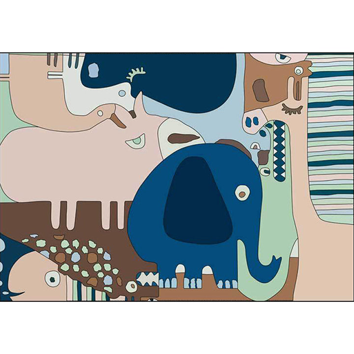 Stornfield | Colorful Rear Mat for Kids | Elephant Giraffe Striped Pattern Washable Polyester Rug for Children