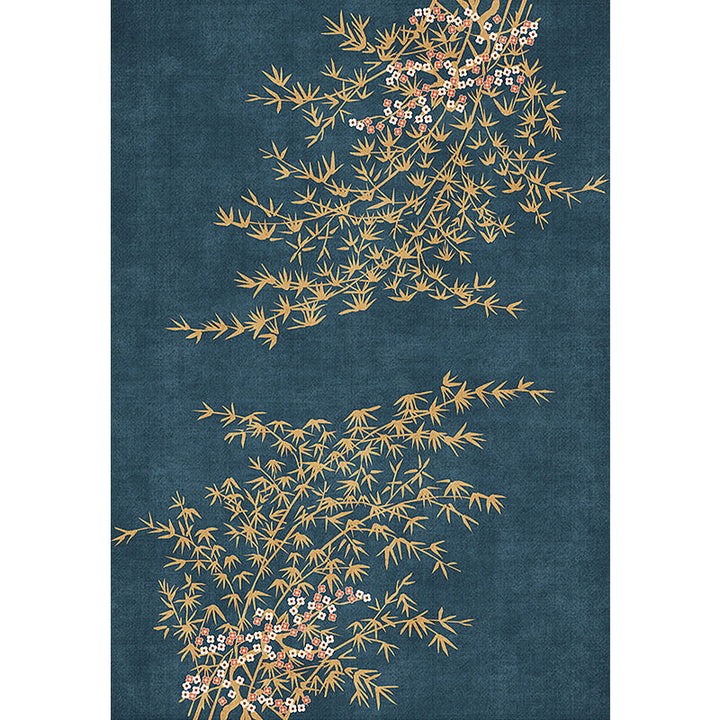Stornfield | Navy Blue Retro Leaf Pattern Rug Washable Oriental Polyester Anti-Slip Bedroom Rug