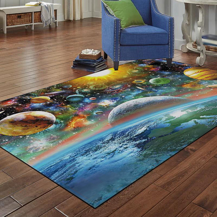 Stornfield | Modern Scandinavian Blue Space Planet Pattern Carpet Non-Slip Polyester Rug for Indoor Decoration