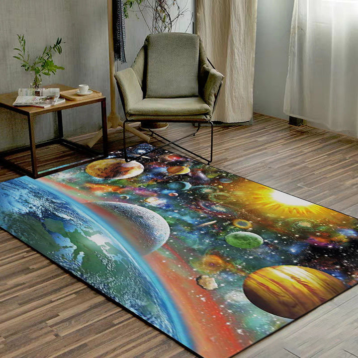 Stornfield | Modern Scandinavian Blue Space Planet Pattern Carpet Non-Slip Polyester Rug for Indoor Decoration