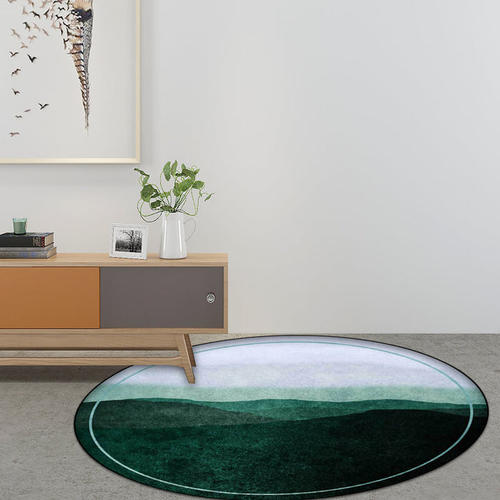 Stornfield | Oriental Polyester Rug in Green and Grey with Mountain Shadow Pattern Washable Non-Slip Rug for Living Room
