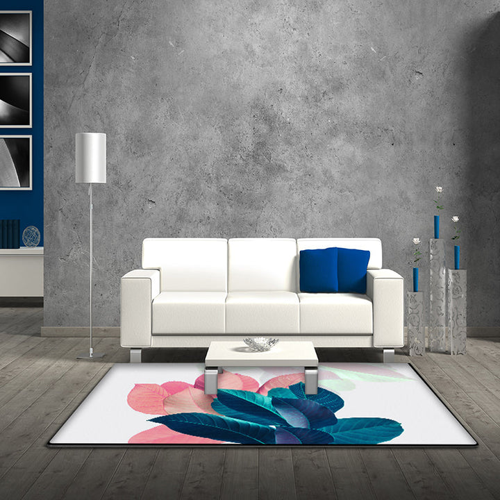 Stornfield | Traditional Blue and Pink Leaf Pattern Rug Machine Washable Polyester Rug Non-Slip Bedroom Rug