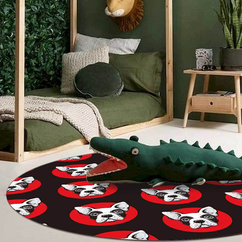 Stornfield | Kids' Bedroom Rug in Black Dog Print Stain-Resistant and Pet-Friendly Polyester.